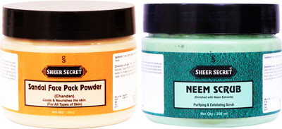 Sheer Secret Sandal Face Pack Powder 150gm and Neem Scrub 300ml(2 Items in the set)