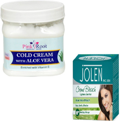 

Pink Root COLD CREAM 500GM WITH ALOEVERA CREME BLEACH 28GM(Set of 2)
