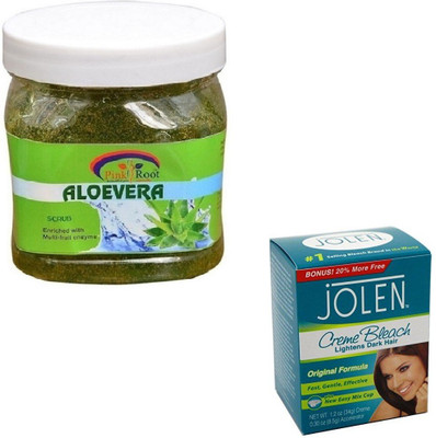 

Pink Root ALOEVERA GEL SCRUB 500GM WITH CREME BLEACH 28GM(Set of 2)
