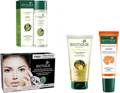 

BIOTIQUE BIO Morning Nectar Flawless Skin Lotion, Facial Kit, Bio Pineapple Oil Control Foaming Face wash, LIP BALN(Set of 4)