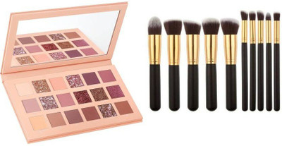 

Aerwin New nude edition eye-shadow palette with 10pc soft makeup brushes(Set of 2)