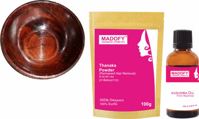 

MADOFY Thanaka 100gm and Kusumba Oil 100 ml with wooden Bowl(Set of 2)