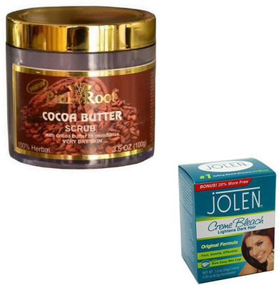 

Pink Root COCOA BUTTER SCRUB 100GM WITH CREME BLEACH 28GM(Set of 2)