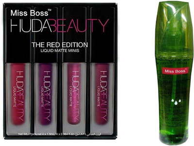

Miss Boss huda lipstick red edition 16 ml, and kb aleovera 160ml primer combo(Set of 2)