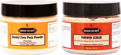 

Sheer Secret Sandal Face Pack Powder 150gm and Papaya Scrub 300ml(Set of 2)