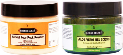 

Sheer Secret Sandal Face Pack Powder 150gm and Aloe vera Scrub 300ml(Set of 2)