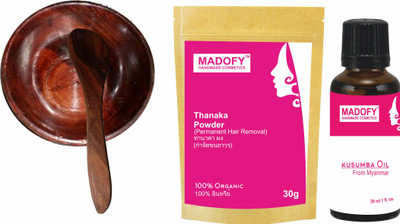 

MADOFY Thanaka 30gm and Kusumba Oil 30ml with wooden Bowl & Spoon(Set of 2)