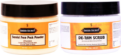 Sheer Secret Sandal Face Pack Powder 150gm and De-tan Scrub 300ml(2 Items in the set)