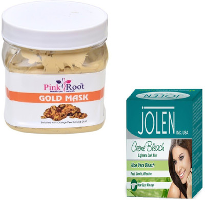 

Pink Root GOLD MASK 500GM WITH ALOEVERA CREME BLEACH 28GM(Set of 2)