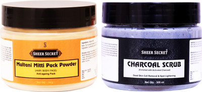 Sheer Secret Multani Mitti Pack Powder 150gm and Charcoal Scrub 300ml(2 Items in the set)