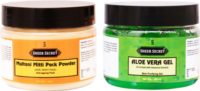 

Sheer Secret Multani Mitti Pack Powder 150gm and Aloe vera Gel 300ml(Set of 2)