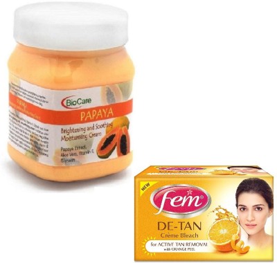 BIOCARE PAPAYA CREAM 500GM WITH FEM DE-TAN BLEACH 30GM(2 Items in the set)