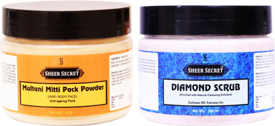 

Sheer Secret Multani Mitti Pack Powder 150gm and Diamond Scrub 300ml(Set of 2)