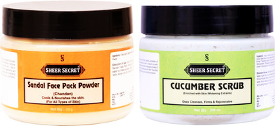 Sheer Secret Sandal Face Pack Powder 150gm and Cucumber Scrub 300ml(2 Items in the set)