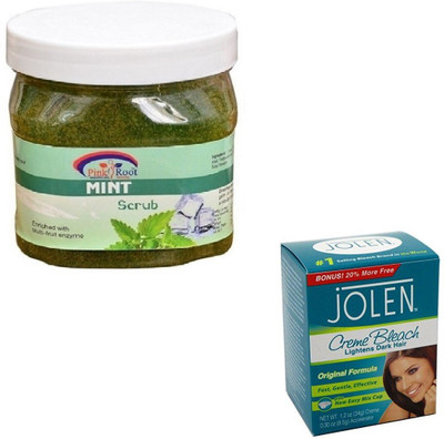 

Pink Root MINT SCRUB 500GM WITH CREME BLEACH 28GM(Set of 2)