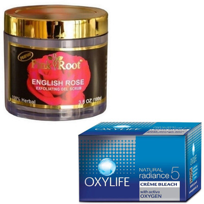 

Pink Root ENGLISH ROSE SCRUB 100GM WITH CREME BLEACH 27GM(Set of 2)