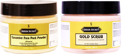 

Sheer Secret Cucumber Face Pack Powder 150gm and Gold Scrub 300ml(Set of 2)