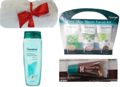 

Himalaya Refreshing Clarifying Toner, Pure Skin Neem Facial Kit, Cocoa Butter Lip Balm, Face Towel(Set of 4)