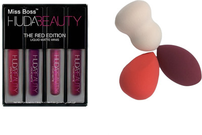 

Miss Boss lipstick red edition 16ml and 3 beauty blender face sponge combo(Set of 2)