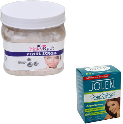

Pink Root PEARL SCRUB 500GM WITH CREME BLEACH 28GM(Set of 2)