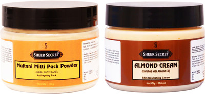 

Sheer Secret Multani Mitti Pack Powder 150gm and Almond Cream 300ml(Set of 2)