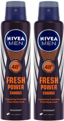 NIVEA MEN Fresh Power Charge Deodorant Spray  -  For Men (300 ml, Pack of 2)