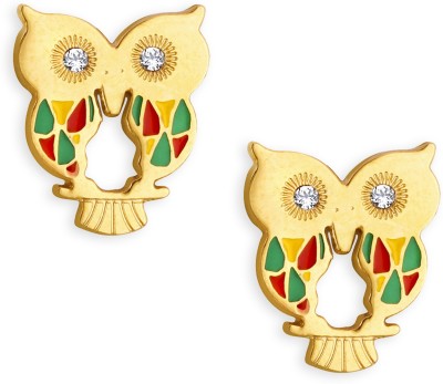 Alamod Alamod Gold Plated Owl Shaped Studs Earring For Women Diamond Brass Stud Earring