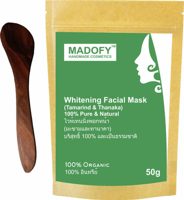 

MADOFY Whitening Face Mask (Tamarind Powder & Thanaka Powder) 50 gm with Wooden Spoon(50 g)