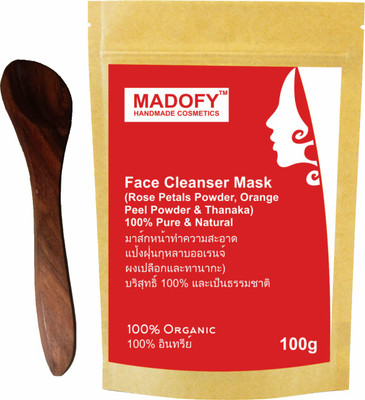 

MADOFY Face Cleanser Mask (Rose Petal Powder, Orange Peel Powder & Thanaka Powder) 100 gm with Wooden Spoon(100 g)