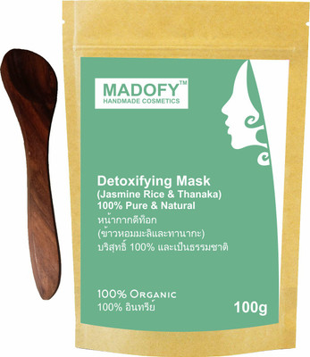

MADOFY Detoxifying Mask (Jasmine Rice & Thanaka Powder) 100gm with Wooden Spoon(100 g)