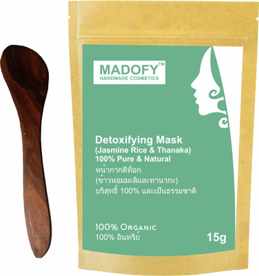 

MADOFY Detoxifying Mask (Jasmine Rice & Thanaka Powder) 15gm with Wooden Spoon(15 g)