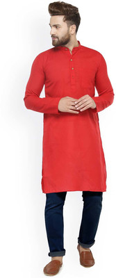 Larwa Men Self Design Straight Kurta(Red)