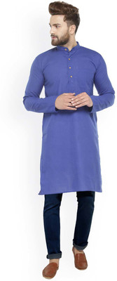 Larwa Men Self Design Straight Kurta(Blue)