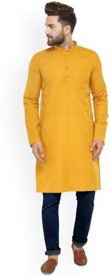 Larwa Men Self Design Straight Kurta(Yellow)