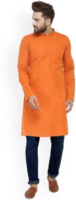 Larwa Men Self Design Straight Kurta(Orange)