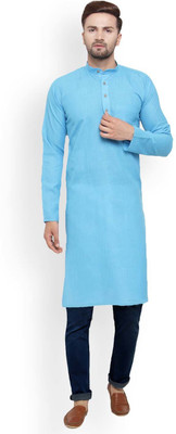 Larwa Men Self Design Straight Kurta(Light Blue)