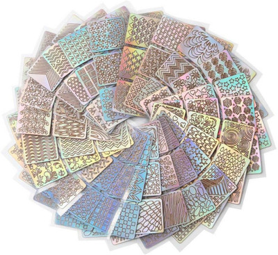 FOK 24Pcs Nail Art Self-Adhesive Stencil Stickers Set Waterproof Salon Nail Stamping Printing Image Stamps Guides Decoration Manicure Tool(NA)
