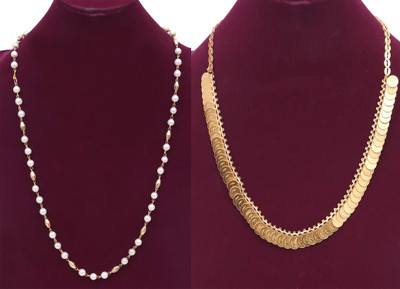 NAKIT Designer Gold Plated White Moti & Medium Sized Golden Ginni Combo Of 2 Chains/MultiStrand Mala for Women/Ladies/Female Pearl Gold-plated Plated Metal Necklace