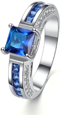 Deevam Designer Square Blue Stainless Steel Cubic Zirconia Titanium Plated Ring