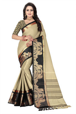 Bombey Velvat Fab Self Design Patola Jacquard, Art Silk Saree(Black, Grey)