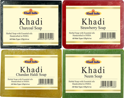 

Khadi Neem Soap, Charcoal Soap, Haldi Chandan Soap, Strawberry Soap Each(125 g, Pack of 4)