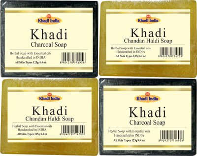 Khadi Charcoal Soap & Haldi Chandan Soap (2x2)(125 g, Pack of 4)