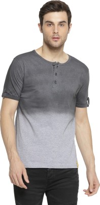 CAMPUS SUTRA Self Design, Printed Men Henley Neck Grey T-Shirt