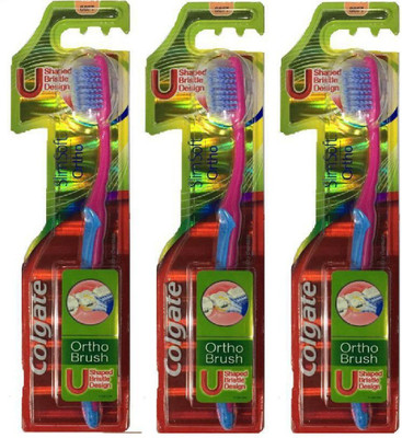 Colgate Ortho Toothbrush U Shaped Bristle Design Pack Of 3 SlimSoft Toothbrush Extra Soft Toothbrush(Pack of 3)