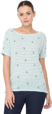 Allen Solly Casual Short Sleeve Striped, Printed Women Blue Top