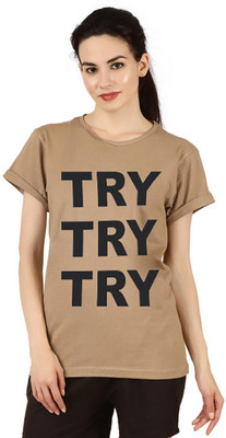 HOTFITS Casual Regular Sleeve Printed Women Brown, Black Top