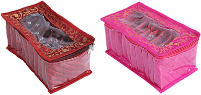 

Kuber Industries Cotton 2 Pieces 10 Pouch Jewellery Box (Pink & Maroon) -CTKTC5344 Laminated Vanity Box(Multicolor)
