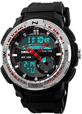 

Skmei AD1109-Silver-Bezel-Red Sports Watch - For Men & Women