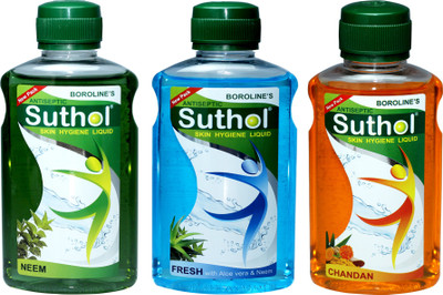 

Boroline's Suthol Neem Liquid Drop 200MLX1 with Chandan Liquid Drop 200MLX1 with Fresh Liquid Drop 200MLX1 Combo Pack of 3 (600 ML) Antiseptic Liquid(600 ml, Pack of 3)