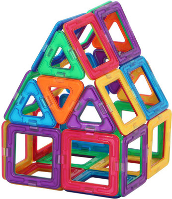 Trinkets & More - 3D Premium Magna Magnetic Blocks (68 Pieces) Toys | Building Tiles Stacking Set | Magical Construction Game Puzzle | STEM with Storage Box(Multicolor)
